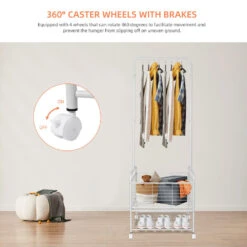 2 In 1 Garment Clothes Rack On Wheels With Metal Storage Basket And Bottom Rack - SortWise® -Merangue International shop large 06486 SortWise SW DSTH 02 Frame Clothes Cap hanger rack
