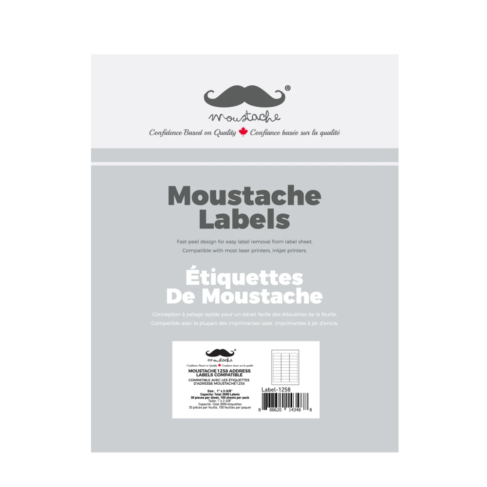 Laser Address Labels ,1" X 2-5/8", Compatible, 3000 Labels Compatible With 5160 FBA - Moustache® 1 Laser Address Labels ,1" X 2-5/8", Compatible, 3000 Labels Compatible With 5160 FBA - Moustache®