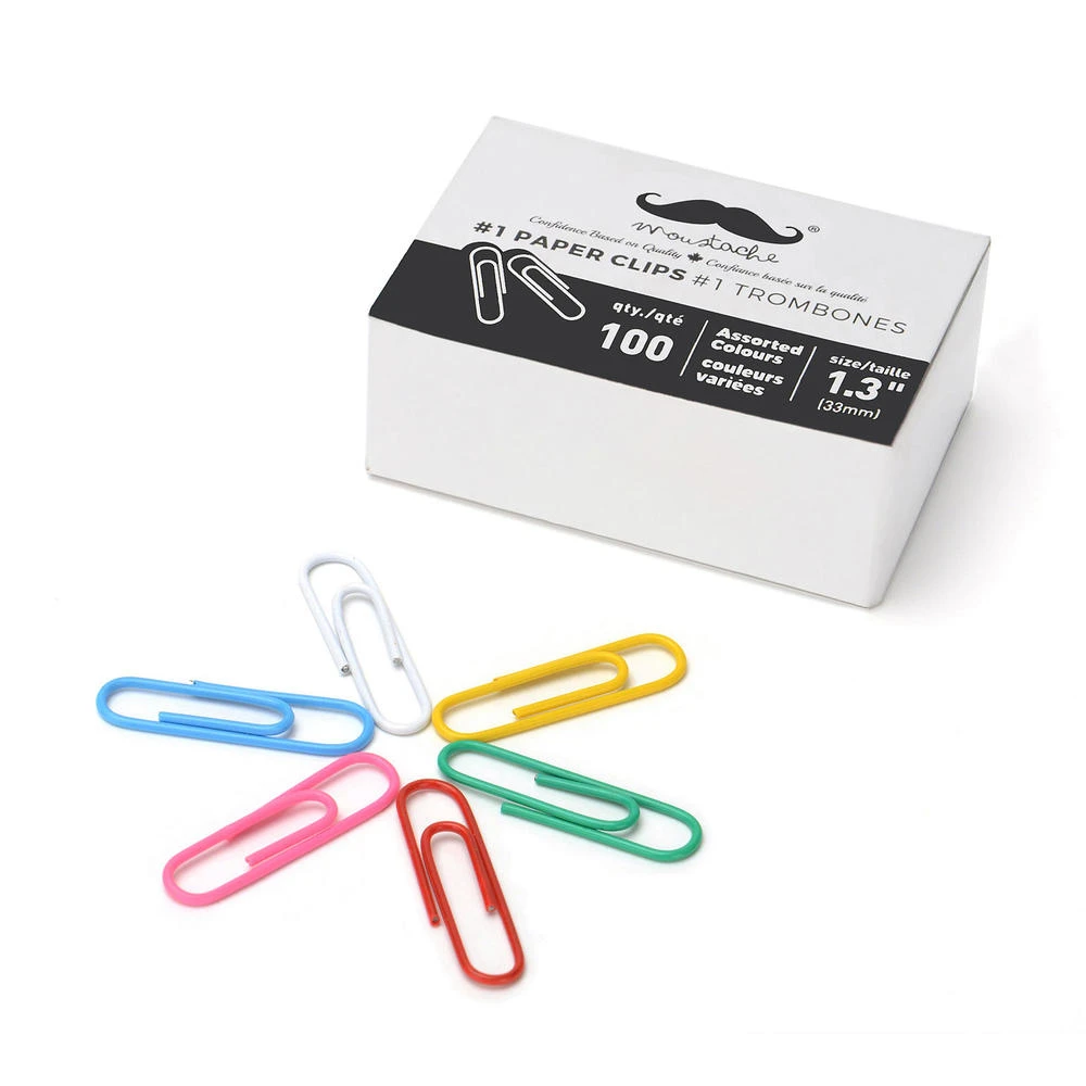 #1 Paper Clips, Assorted Colors, 100 Pcs/Box - Moustache® - 1.3" (33mm) 1 #1 Paper Clips, Assorted Colors, 100 Pcs/Box - Moustache® - 1.3" (33mm)