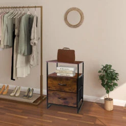 2-Tier Sofa Side End Table With 1 Fabric Drawer, Rustic Nightstands & Bedside Table - SortWise® 35 2-Tier Sofa Side End Table With 1 Fabric Drawer, Rustic Nightstands & Bedside Table - SortWise® -Merangue International shop large 0865b SortWise SW ALS5L 5815 Storage Boxes Baskets 2 Drawer Bedside Table