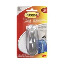 3M Command™ Adhesive Hooks, 1 Large Hook With 2 Strips, Holds 5lb - Brushed Nickel -Merangue International shop large 09c5b 3M 17003C Adhesives Tapes and Dispenser 3M Command Adhesive Hooks1 Large Hook With 2 Strips Holds 5lb