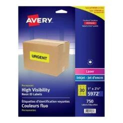 Avery® High Visibility Laser & Inkjet Labels, 2-5/8 X 1”, 750/Pack - Neon Yellow