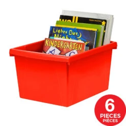 Storex® 4 Gallon/15 L, Classroom Storage Bin With Lid, 13.625"L X11.25"W X 7.87"H, 1/ Pack, Red -Merangue International shop large 10c35 Storex 61410U06C 6PACK Storage Crates Bins Storex 4 Gallon 15 L Classroom Storage Bin with Lid 13 625 L x11 25 W x 7 87 H 6 Pack