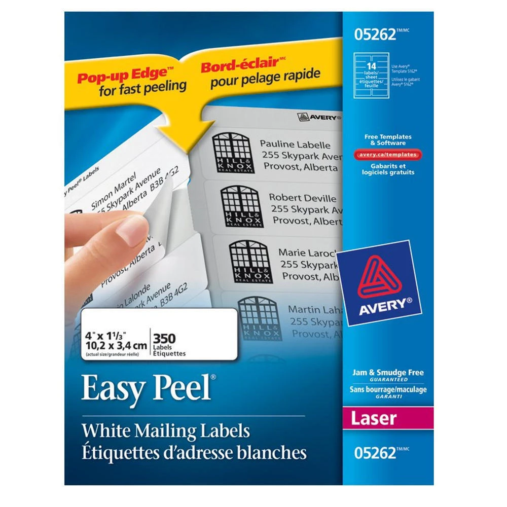 Avery® Easy Peel® White Laser Mailing Labels - 4" X 1-1/3", 350/Pack 1 Avery® Easy Peel® White Laser Mailing Labels - 4" X 1-1/3", 350/Pack