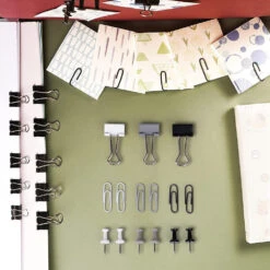 3-in-1 Stationery Set Of Push Pins, Binder Clips And Paper Clips - Moustache® -Merangue International shop large 1e026 Moustache MO 44006 AST Clips and Fasteners 3 in 1 Stationery Set of Push Pins Binder Clips and Paper Clips Moustache