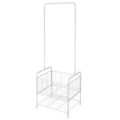2 In 1 Garment Clothes Rack On Wheels With Metal Storage Basket And Bottom Rack - SortWise® -Merangue International shop large 23ee6 SortWise SW DSTH 02 Frame Clothes Cap hanger rack