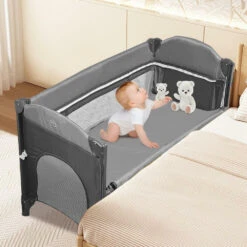 3 In 1 Baby Bedside Crib And Playard Bassinet With Diaper Changing Table - LIVINGbasics® -Merangue International shop large 2576d LIVINGbasics LB BB 2205 Baby Safety Health 3 in 1 Baby Bedside Crib and Playard Bassinet with Diaper Changing Table LIVINGbasics