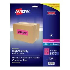 Avery® High Visibility Laser & Inkjet Labels, 2-5/8 X 1”, 750/Pack - Neon Yellow -Merangue International shop large 25b34 Avery n 099 05971 Labels Avery High Visibility Laser Labels