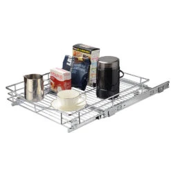 Slide Out Cabinet Basket Organizer ， 21 1/16" X 17 1/8" X 4 1/8", Chrome,for Kitchen - SortWise® -Merangue International shop large 26a74 SortWise SW POCS 1721 Organizers Slide Out Cabinet Organizer Pull Out Under Cabinet Sliding Shelf Chrome SortWise