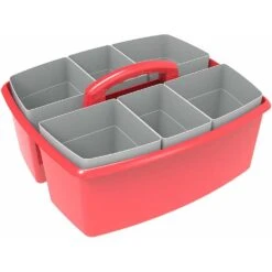 Storex Large Caddy With Sorting Cups, 1/Pack - Red -Merangue International shop large 2a4df Storex 00981U02C STORAGE CRATES BINS Storex Large Caddy with Sorting Cups Red Purple Blue Teal Yellow Green 2 Pack