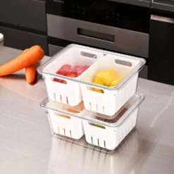 Refrigerator Bins Fridge Organizer Food Storage 4 Divider Removable Baskets 2 Sets, 4 In 1 - STORA™ -Merangue International shop large 2d16e STORA STO KSRB ALL Storage Boxes Baskets Refrigerator Bin with Removable Baskets to Keep Fruit Fresh 2 Sets STORA