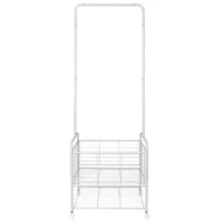 2 In 1 Garment Clothes Rack On Wheels With Metal Storage Basket And Bottom Rack - SortWise® -Merangue International shop large 2ee97 SortWise SW DSTH 02 Frame Clothes Cap hanger rack