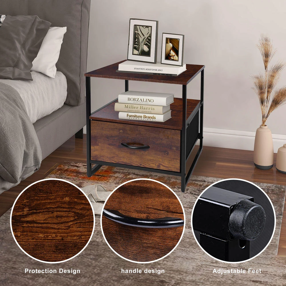 2-Tier Sofa Side End Table With 1 Fabric Drawer, Rustic Nightstands & Bedside Table - SortWise® 7 2-Tier Sofa Side End Table With 1 Fabric Drawer, Rustic Nightstands & Bedside Table - SortWise® - Image 7
