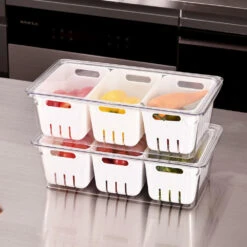 Refrigerator Bins Fridge Organizer Food Storage 4 Divider Removable Baskets 2 Sets, 4 In 1 - STORA™ -Merangue International shop large 368c3 STORA STO KSRB ALL Storage Boxes Baskets Refrigerator Bin with Removable Baskets to Keep Fruit Fresh 2 Sets STORA