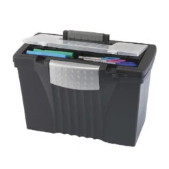 Storex® Portable File Box, Legal/Letter, 17-1/8"L X 9-5/8"W X 11"H - Black -Merangue International shop large 3de62 Storex 753 61510B04C STORAGE CRATES BINS Storex Portable File Box Legal Letter 17 1 8 L x 9 5 8 W x 11 H
