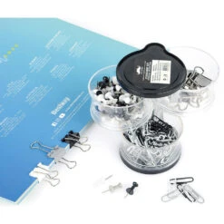 3-in-1 Stationery Set Of Push Pins, Binder Clips And Paper Clips - Moustache® -Merangue International shop large 4a742 Moustache MO 44006 AST Clips and Fasteners 3 in 1 Stationery Set of Push Pins Binder Clips and Paper Clips Moustache