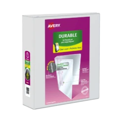 Avery® Durable View Binder, Slant D-rings, White - 1/2" -Merangue International shop large 4de32 Avery 099 34075 Binders Avery Durable View Binder Slant D rings White