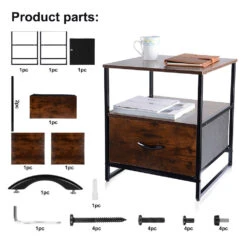 2-Tier Sofa Side End Table With 1 Fabric Drawer, Rustic Nightstands & Bedside Table - SortWise® 22 2-Tier Sofa Side End Table With 1 Fabric Drawer, Rustic Nightstands & Bedside Table - SortWise® -Merangue International shop large 4dff3 SortWise SW ALS5L 5814 Storage Boxes Baskets 1 Drawer Bedside Table