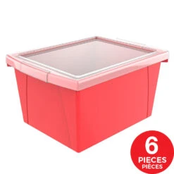 Storex® 4 Gallon/15 L, Classroom Storage Bin With Lid, 13.625"L X11.25"W X 7.87"H, 1/ Pack, Red -Merangue International shop large 54328 Storex 61410U06C 6PACK Storage Crates Bins Storex 4 Gallon 15 L Classroom Storage Bin with Lid 13 625 L x11 25 W x 7 87 H 6 Pack