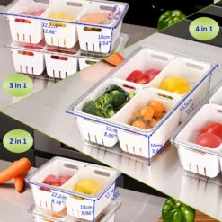 Refrigerator Bins Fridge Organizer Food Storage 4 Divider Removable Baskets 2 Sets, 4 In 1 - STORA™ -Merangue International shop large 5a6d1 STORA STO KSRB ALL Storage Boxes Baskets Refrigerator Bin with Removable Baskets to Keep Fruit Fresh 2 Sets STORA