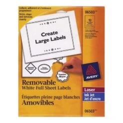 Avery® Removable I.D. Laser/Inkjet Labels - 8-1/2 X 11”, 10/Pack, White, 217976