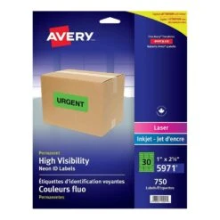 Avery® High Visibility Laser & Inkjet Labels, 2-5/8 X 1”, 750/Pack - Neon Yellow -Merangue International shop large 60e11 Avery n 099 05971 Labels Avery High Visibility Laser Labels
