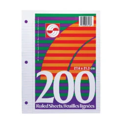 APP® Lined Ruled Loose Leaf Sheets, 8-1/2" X 11", 3-Hole, White - 200 Sheets