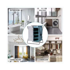 3-in-1 Laundry Hamper Storage Rack Shelf With Removable Fabric Bags For Bathroom - SortWise® -Merangue International shop large 6f553 SortWise SW 888 724 Laundry Storage 3 in 1 Laundry Hamper Storage Rack Shelf SortWise