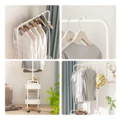 2 In 1 Garment Clothes Rack With 2-Tier Storage Basket And Side Hanging Hooks - SortWise® -Merangue International shop large 7e697 SortWise SW DSTH 01 Racks stands 2 in 1 Garment Clothes Rack with 2 Tier Storage Basket and Side Hanging Hooks SortWise