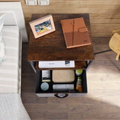 2-Tier Sofa Side End Table With 1 Fabric Drawer, Rustic Nightstands & Bedside Table - SortWise® 25 2-Tier Sofa Side End Table With 1 Fabric Drawer, Rustic Nightstands & Bedside Table - SortWise® -Merangue International shop large 7e739 SortWise SW ALS5L 5814 Storage Boxes Baskets 1 Drawer Bedside Table