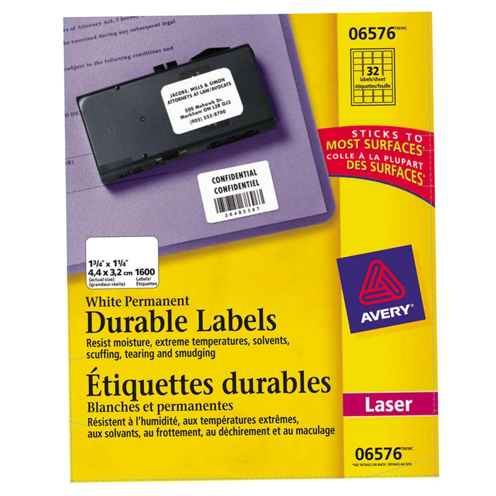 Avery® Durable ID Labels With TrueBlock™ Technology, 1-3/4 X 1-1/4", 1600/Pack (06576) 1 Avery® Durable ID Labels With TrueBlock™ Technology, 1-3/4 X 1-1/4", 1600/Pack (06576)