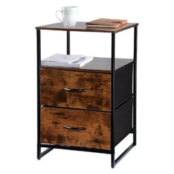 2-Tier Sofa Side End Table With 1 Fabric Drawer, Rustic Nightstands & Bedside Table - SortWise® 37 2-Tier Sofa Side End Table With 1 Fabric Drawer, Rustic Nightstands & Bedside Table - SortWise® -Merangue International shop large 831cd SortWise SW ALS5L 5815 Furnitures Cabinets Rustic Nightstands Bedside Table with 2 Fabric Drawers Sofa Side Table with Storage SortWise