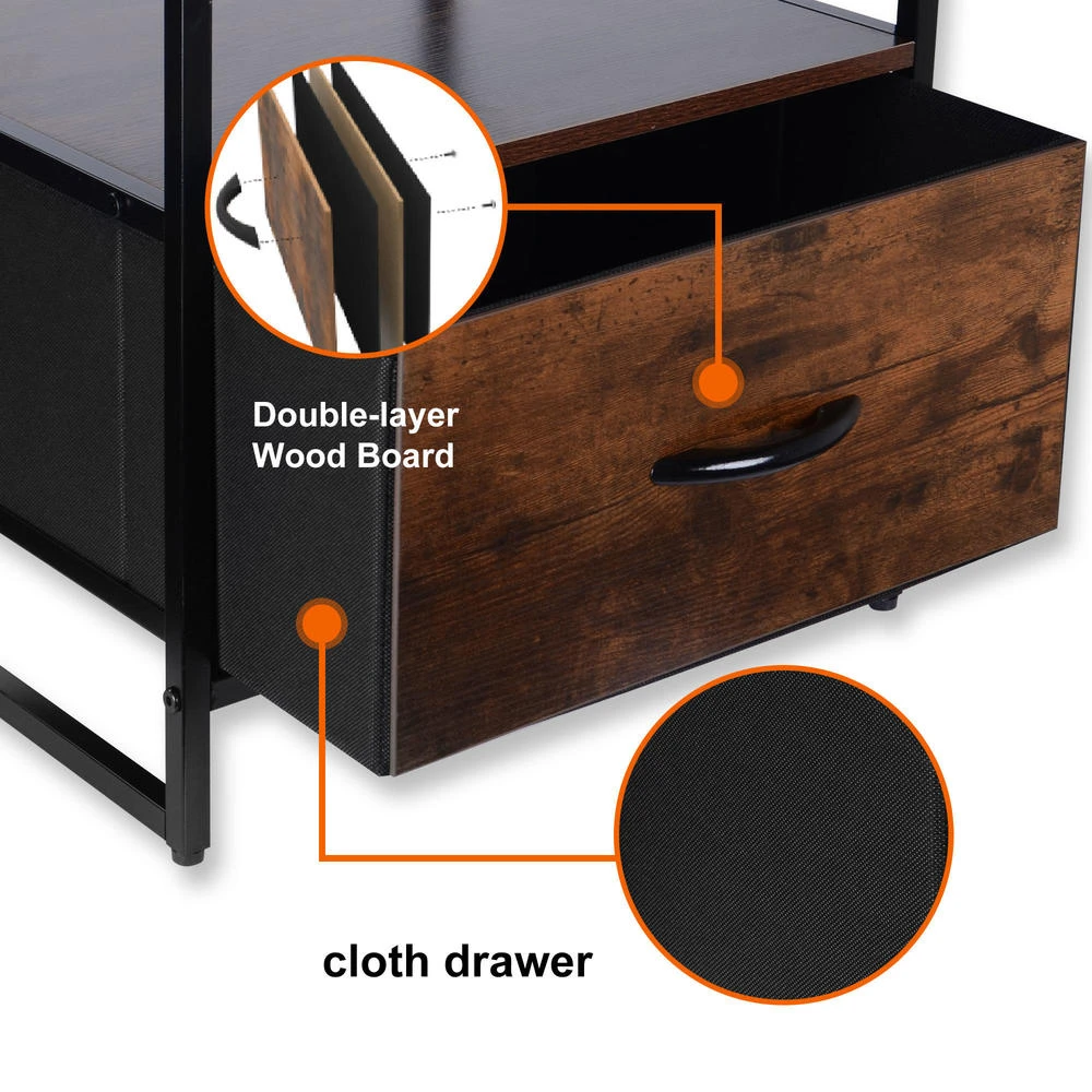 2-Tier Sofa Side End Table With 1 Fabric Drawer, Rustic Nightstands & Bedside Table - SortWise® 4 2-Tier Sofa Side End Table With 1 Fabric Drawer, Rustic Nightstands & Bedside Table - SortWise® - Image 4