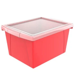 Storex® 4 Gallon/15 L, Classroom Storage Bin With Lid, 13.625"L X11.25"W X 7.87"H, 1/ Pack, Red