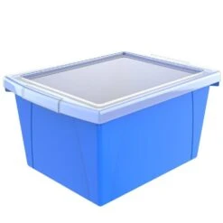 Storex® 4 Gallon/15 L, Classroom Storage Bin With Lid, 13.625"L X11.25"W X 7.87"H, 1 / Pack, Blue