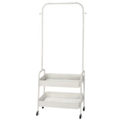 2 In 1 Garment Clothes Rack With 2-Tier Storage Basket And Side Hanging Hooks - SortWise® -Merangue International shop large a967c SortWise SW DSTH 01 Racks stands 2 in 1 Garment Clothes Rack with 2 Tier Storage Basket and Side Hanging Hooks SortWise