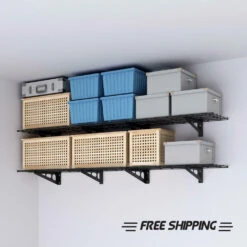 Wall Shelf Garage Storage Rack 1 X 6 FT, 2 Packs,12*72in, Supports Up 600 Lbs,Black - LIVINGbasics® -Merangue International shop large ab309 LIVINGbasics LVB GR102 1x6 Garage Storage Garage Storage Rack 2 Pack 1 x 6 Wall Shelves LIVINGbasics