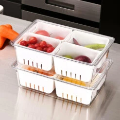 Refrigerator Bins Fridge Organizer Food Storage 4 Divider Removable Baskets 2 Sets, 4 In 1 - STORA™ -Merangue International shop large b5815 STORA STO KSRB ALL Storage Boxes Baskets Refrigerator Bin with Removable Baskets to Keep Fruit Fresh 2 Sets STORA
