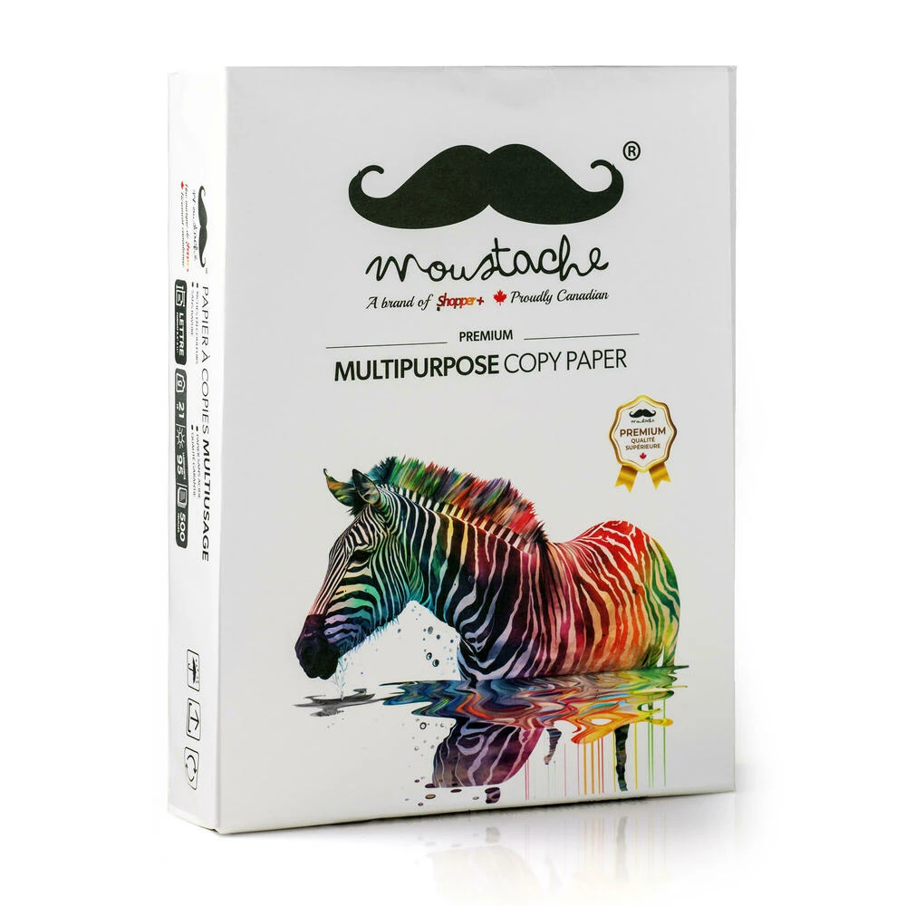 Moustache® Premium Copy Paper, 8.5" X 11", 80gsm, 95 Bright White, 500 Sheets/Ream - 1 Ream 1 Moustache® Premium Copy Paper, 8.5" X 11", 80gsm, 95 Bright White, 500 Sheets/Ream - 1 Ream