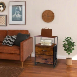 2-Tier Sofa Side End Table With 1 Fabric Drawer, Rustic Nightstands & Bedside Table - SortWise® 36 2-Tier Sofa Side End Table With 1 Fabric Drawer, Rustic Nightstands & Bedside Table - SortWise® -Merangue International shop large b99a6 SortWise SW ALS5L 5815 Storage Boxes Baskets 2 Drawer Bedside Table