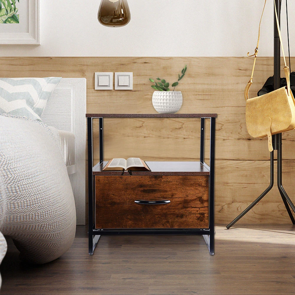 2-Tier Sofa Side End Table With 1 Fabric Drawer, Rustic Nightstands & Bedside Table - SortWise® 9 2-Tier Sofa Side End Table With 1 Fabric Drawer, Rustic Nightstands & Bedside Table - SortWise® - Image 9