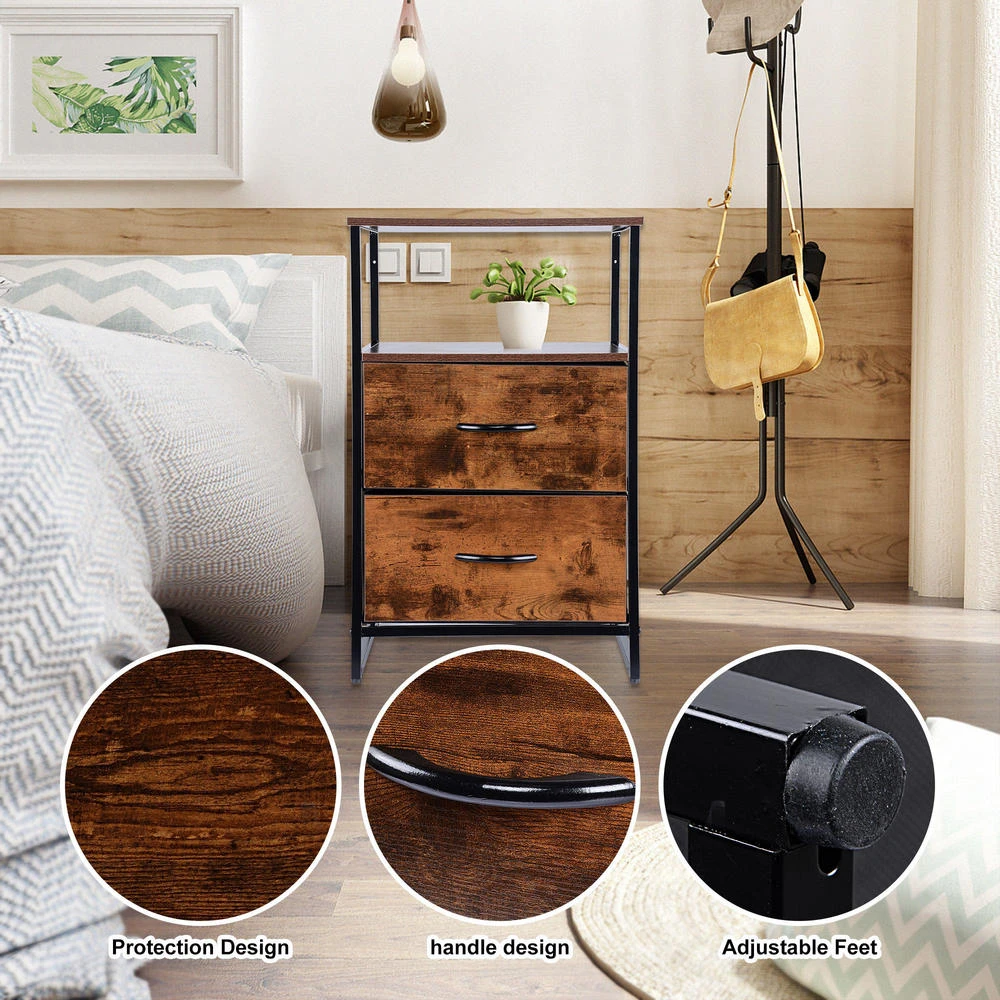 2-Tier Sofa Side End Table With 1 Fabric Drawer, Rustic Nightstands & Bedside Table - SortWise® 13 2-Tier Sofa Side End Table With 1 Fabric Drawer, Rustic Nightstands & Bedside Table - SortWise® - Image 13