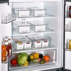 Refrigerator Bins Fridge Organizer Food Storage 4 Divider Removable Baskets 2 Sets, 4 In 1 - STORA™ -Merangue International shop large cf74f STORA STO KSRB ALL Storage Boxes Baskets Refrigerator Bin with Removable Baskets to Keep Fruit Fresh 2 Sets STORA