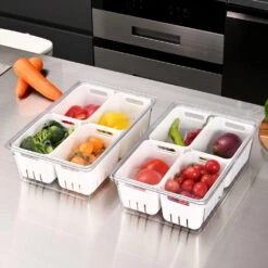 Refrigerator Bins Fridge Organizer Food Storage 4 Divider Removable Baskets 2 Sets, 4 In 1 - STORA™ -Merangue International shop large d1840 STORA STO KSRB ALL Storage Boxes Baskets Refrigerator Bin with Removable Baskets to Keep Fruit Fresh 2 Sets STORA
