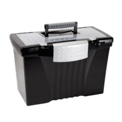 Storex® Portable File Box, Legal/Letter, 17-1/8"L X 9-5/8"W X 11"H - Black