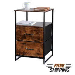 2-Tier Sofa Side End Table With 1 Fabric Drawer, Rustic Nightstands & Bedside Table - SortWise® 29 2-Tier Sofa Side End Table With 1 Fabric Drawer, Rustic Nightstands & Bedside Table - SortWise® -Merangue International shop large d70e6 SortWise SW ALS5L 5815 Furnitures Cabinets Rustic Nightstands Bedside Table with 2 Fabric Drawers Sofa Side Table with Storage SortWise