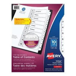 Avery Ready Index Table Of Content Dividers, Numbers 1-12, Black On White -Merangue International shop large daa01 Avery 099 11143 Dividers Ready Index Dividers