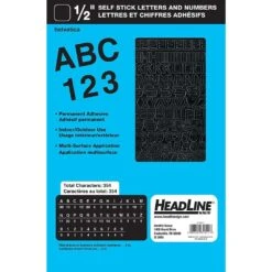 Headline Sign® Geosign Vinyl Stickers - Black Number & Letter Uppercase 1/2'' (12mm) #143685