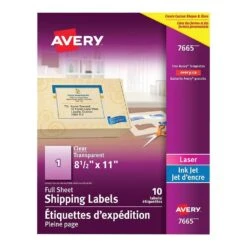 Avery® Clear Shipping Labels, Glossy Clear, 8-1/2“ X 11", Pack Of 10