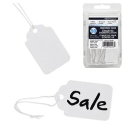 Merangue® White Identification Tags With String, Pack Of 50 - 1-3/4 X 1-3/32"